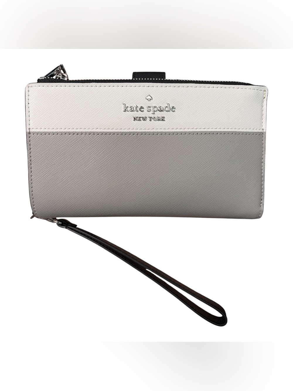 kate spade Two-Tone White & Light Gray Cell Phone Wristlet with Wrist Strap